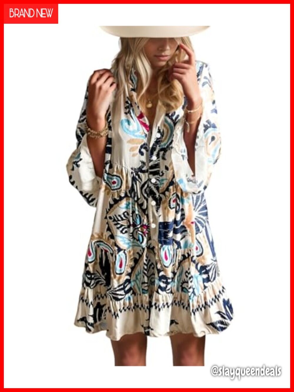 Flowy Ruffle Bell Sleeve V Neck Boho Floral Mini Dress